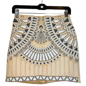 Bebe Embellished Mini Skirt Size 4 Sequin Embroidered Fitted Party Geometric